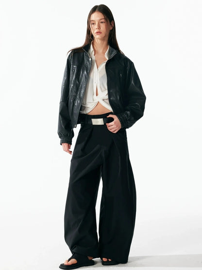 ALINNV STUDIO Vintage Textured Zipper Biker Jacket Jacket