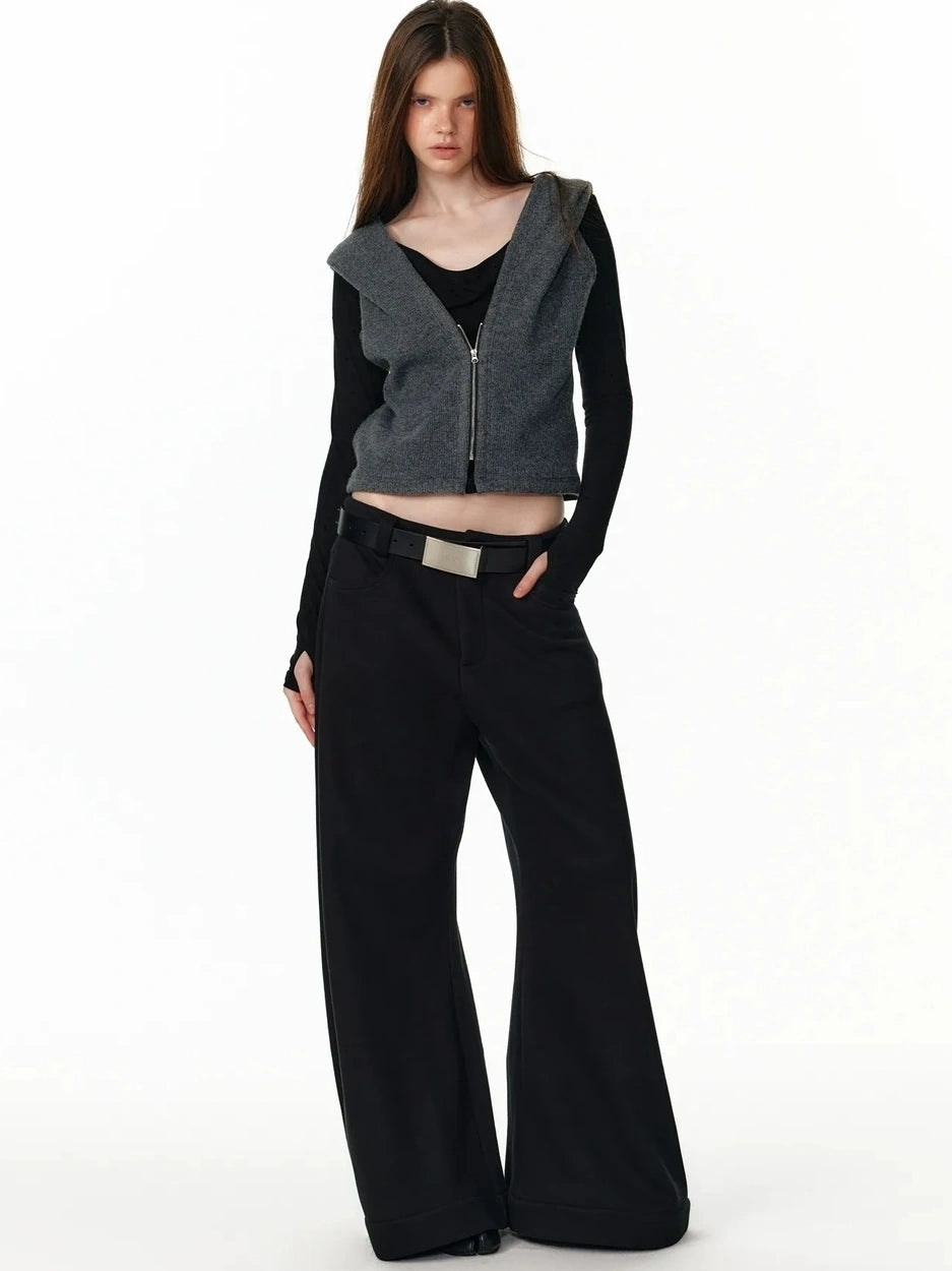 ALINNV STUDIO Vintage Two Tone Hooded Cardigan With Half Zip Cardigan