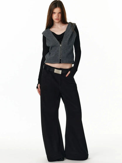 ALINNV STUDIO Vintage Two Tone Hooded Cardigan With Half Zip Cardigan