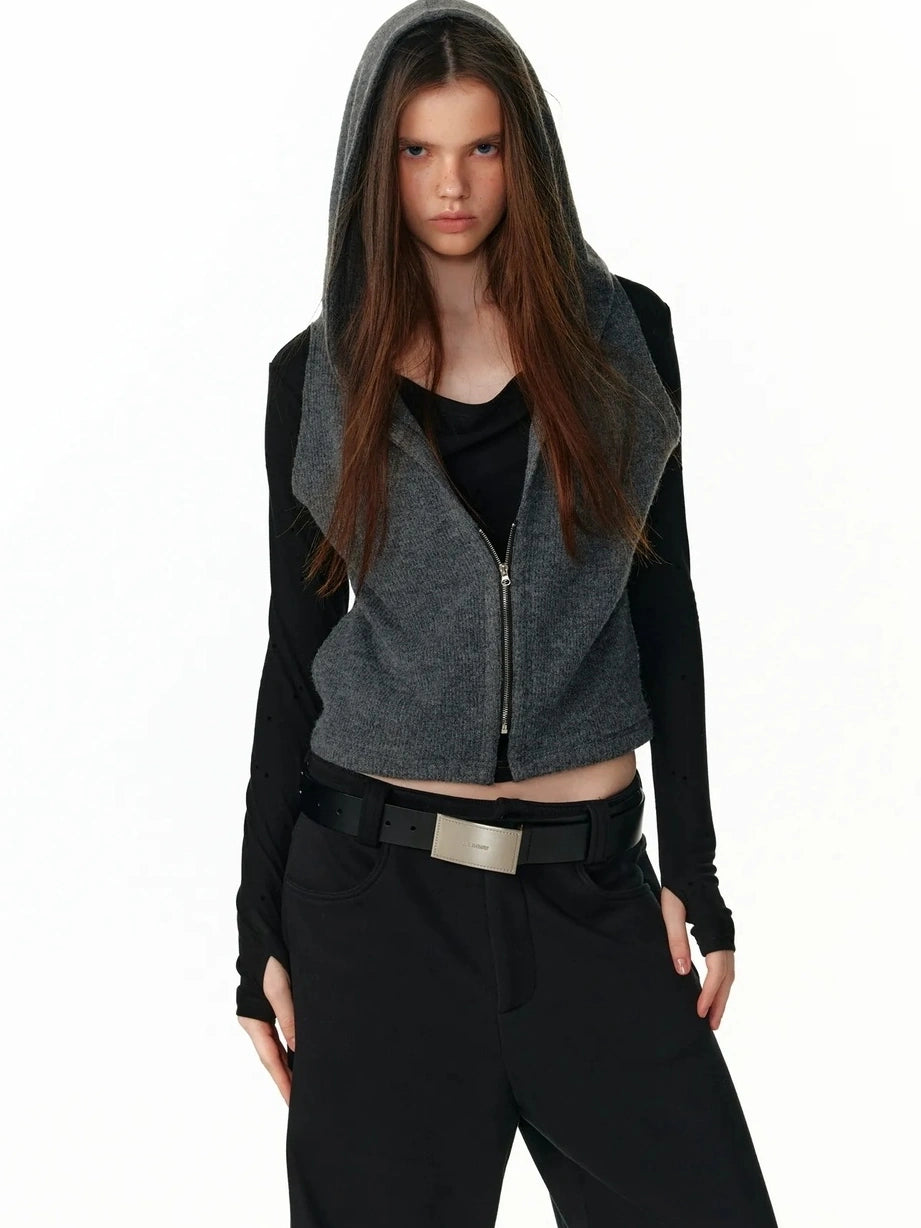 ALINNV STUDIO Vintage Two Tone Hooded Cardigan With Half Zip Cardigan