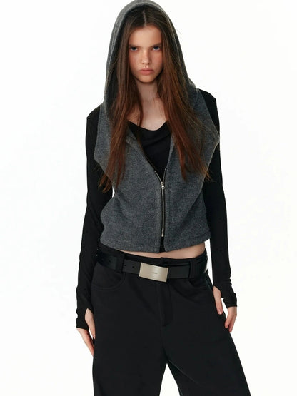 ALINNV STUDIO Vintage Two Tone Hooded Cardigan With Half Zip Cardigan