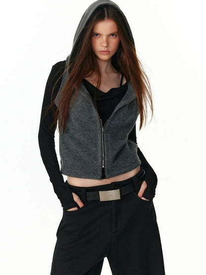 ALINNV STUDIO Vintage Two Tone Hooded Cardigan With Half Zip Cardigan