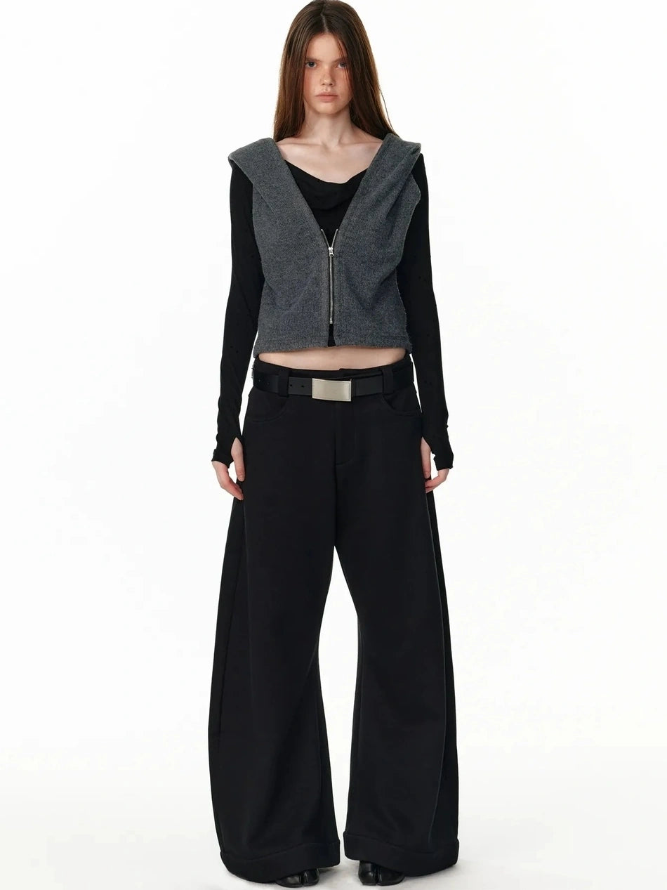 ALINNV STUDIO Vintage Two Tone Hooded Cardigan With Half Zip Cardigan