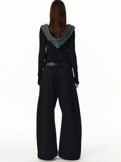 ALINNV STUDIO Vintage Two Tone Hooded Cardigan With Half Zip Cardigan