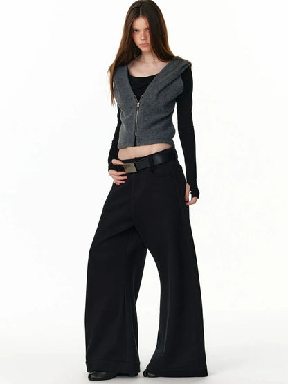 ALINNV STUDIO Vintage Two Tone Hooded Cardigan With Half Zip Cardigan