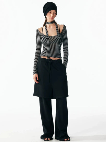 ALINNV STUDIO Vintage U Neck Slim Fit Wool Stripe Tee T-shirt