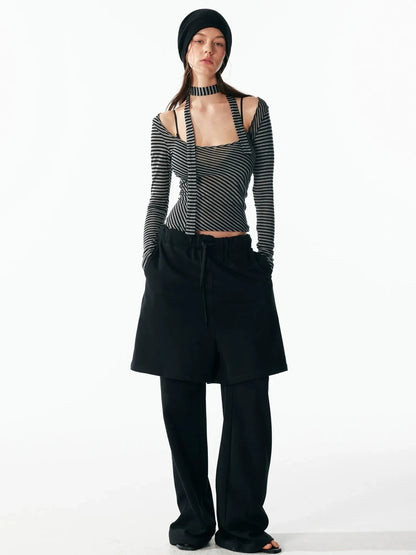 ALINNV STUDIO Vintage U Neck Slim Fit Wool Stripe Tee T-shirt