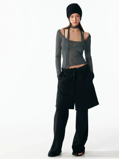 ALINNV STUDIO Vintage U Neck Slim Fit Wool Stripe Tee T-shirt