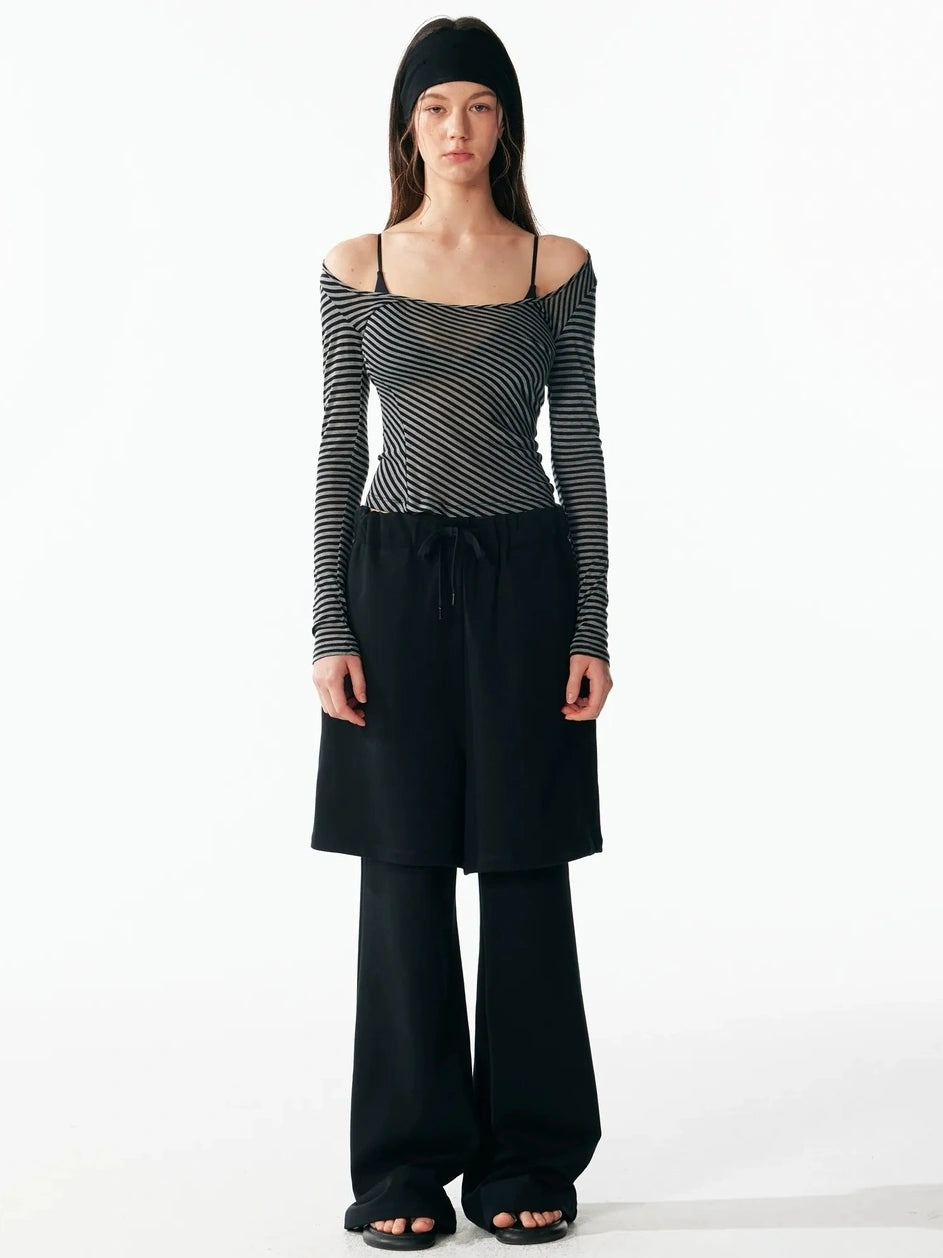 ALINNV STUDIO Vintage U Neck Slim Fit Wool Stripe Tee T-shirt