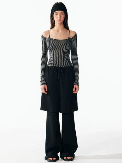 ALINNV STUDIO Vintage U Neck Slim Fit Wool Stripe Tee T-shirt