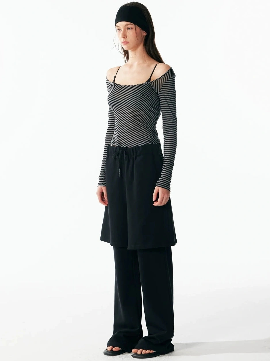 ALINNV STUDIO Vintage U Neck Slim Fit Wool Stripe Tee T-shirt