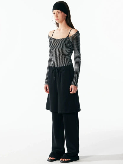 ALINNV STUDIO Vintage U Neck Slim Fit Wool Stripe Tee T-shirt