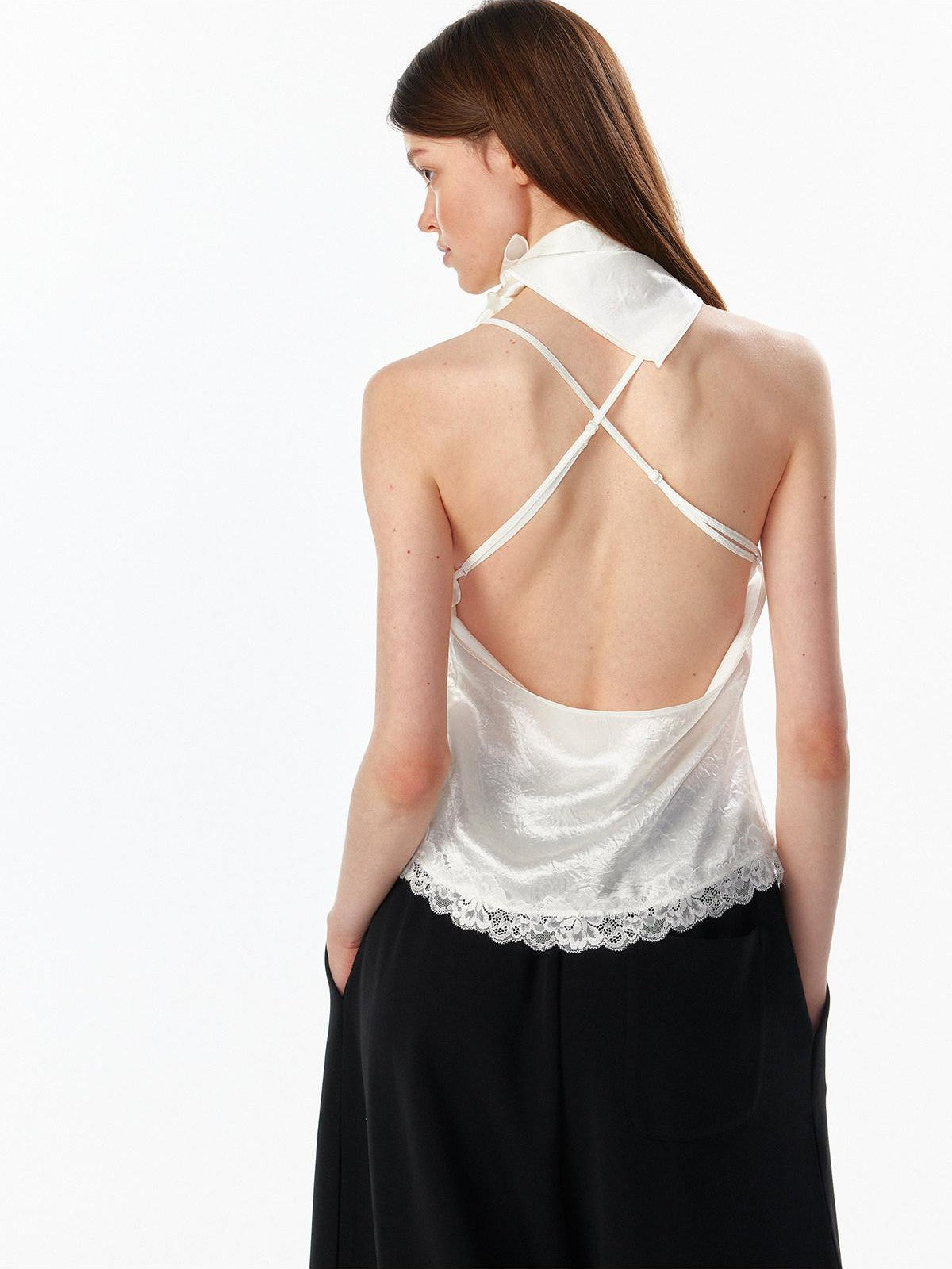 ALINNV Satin Lace Backless V-neck Short Straight Women&