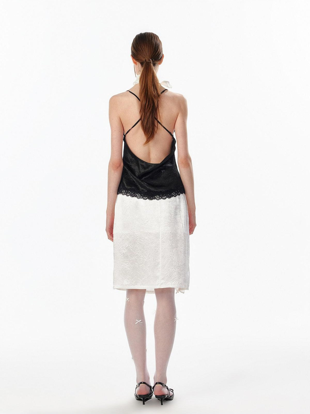 ALINNV Satin Lace Backless V-neck Short Straight Women&