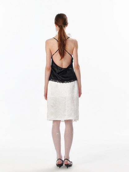 ALINNV Satin Lace Backless V-neck Short Straight Women&