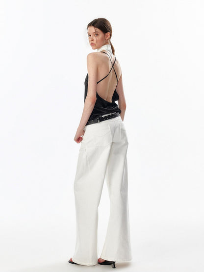 ALINNV Satin Lace Backless V-neck Short Straight Women&