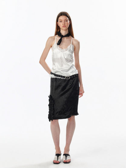 ALINNV Satin Lace Backless V-neck Short Straight Women&