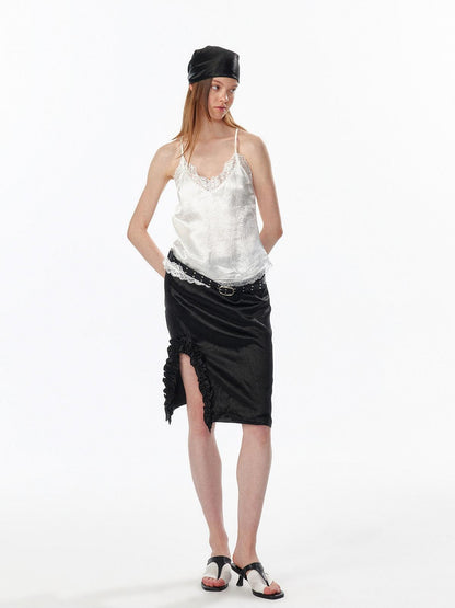 ALINNV Satin Lace Backless V-neck Short Straight Women&