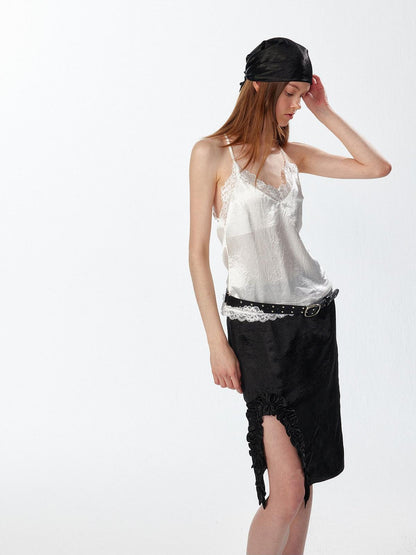 ALINNV Satin Lace Backless V-neck Short Straight Women&