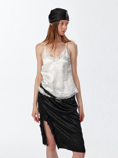 ALINNV Satin Lace Backless V-neck Short Straight Women&