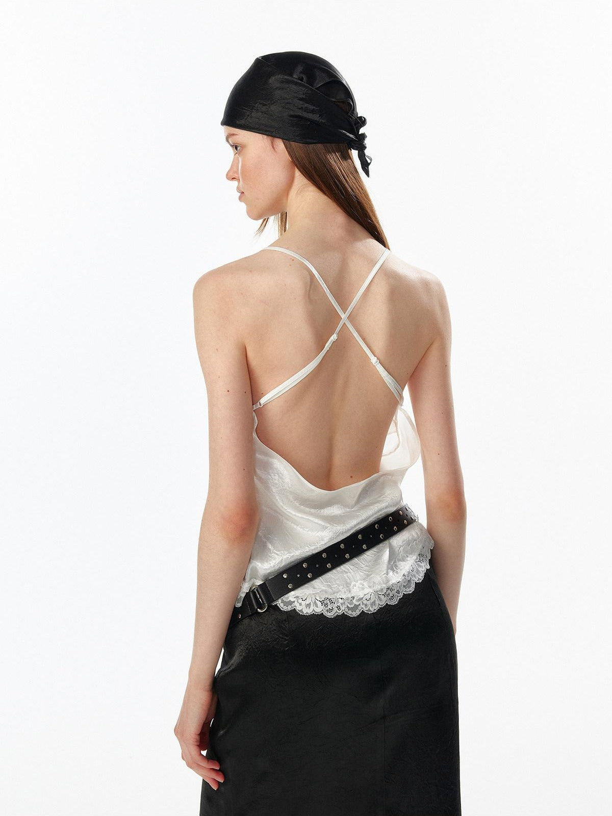 ALINNV Satin Lace Backless V-neck Short Straight Women&