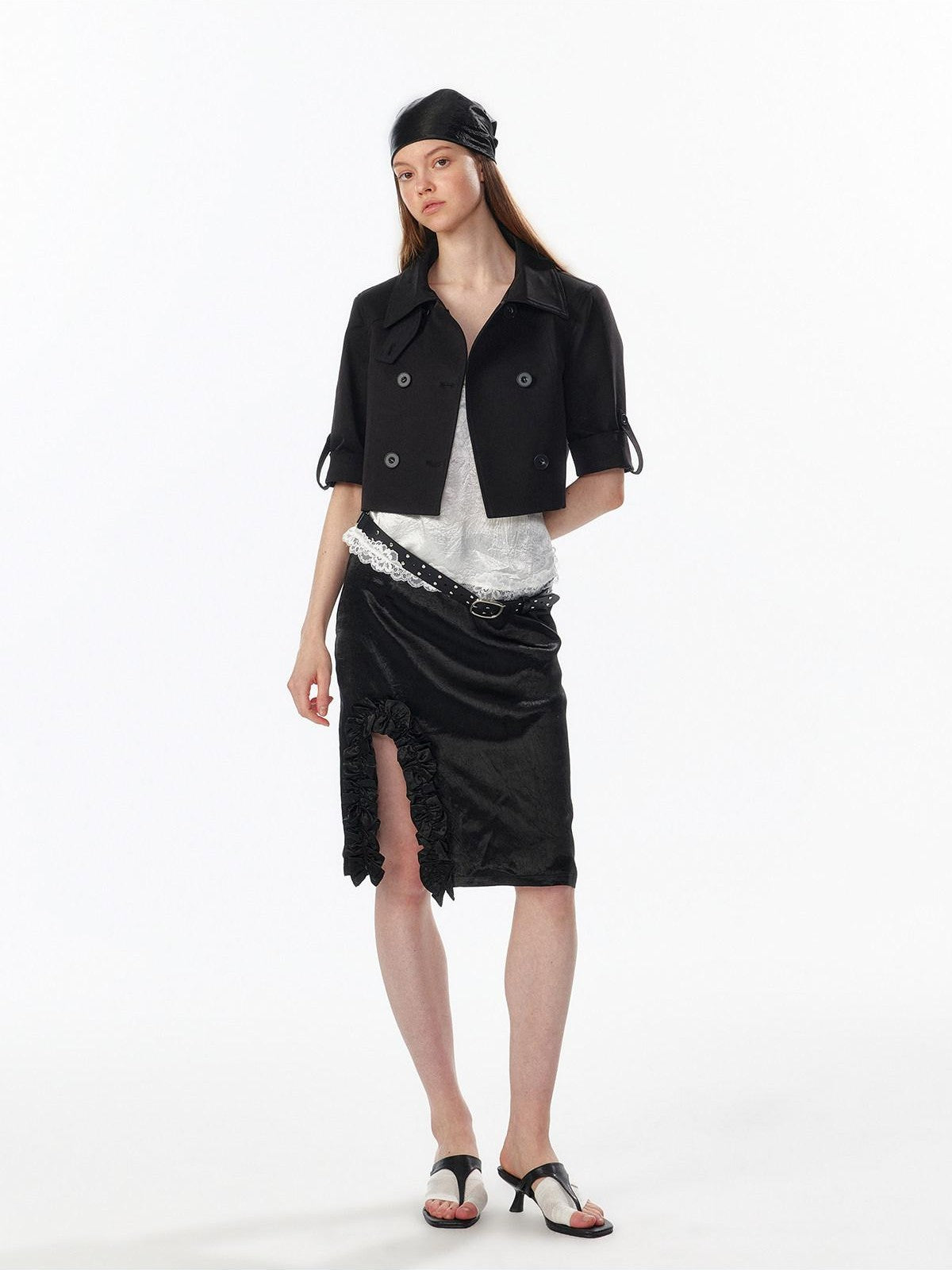 ALINNV Satin Lace Backless V-neck Short Straight Women&