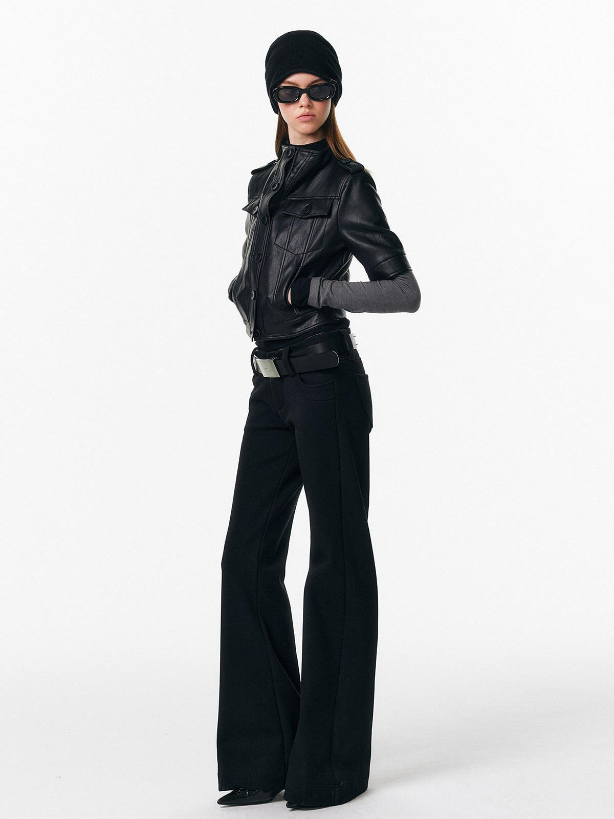 ALINNV Slim Short Sleeve Stand Collar Cropped Women&