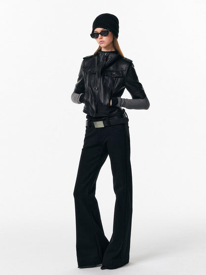 ALINNV Slim Short Sleeve Stand Collar Cropped Women&
