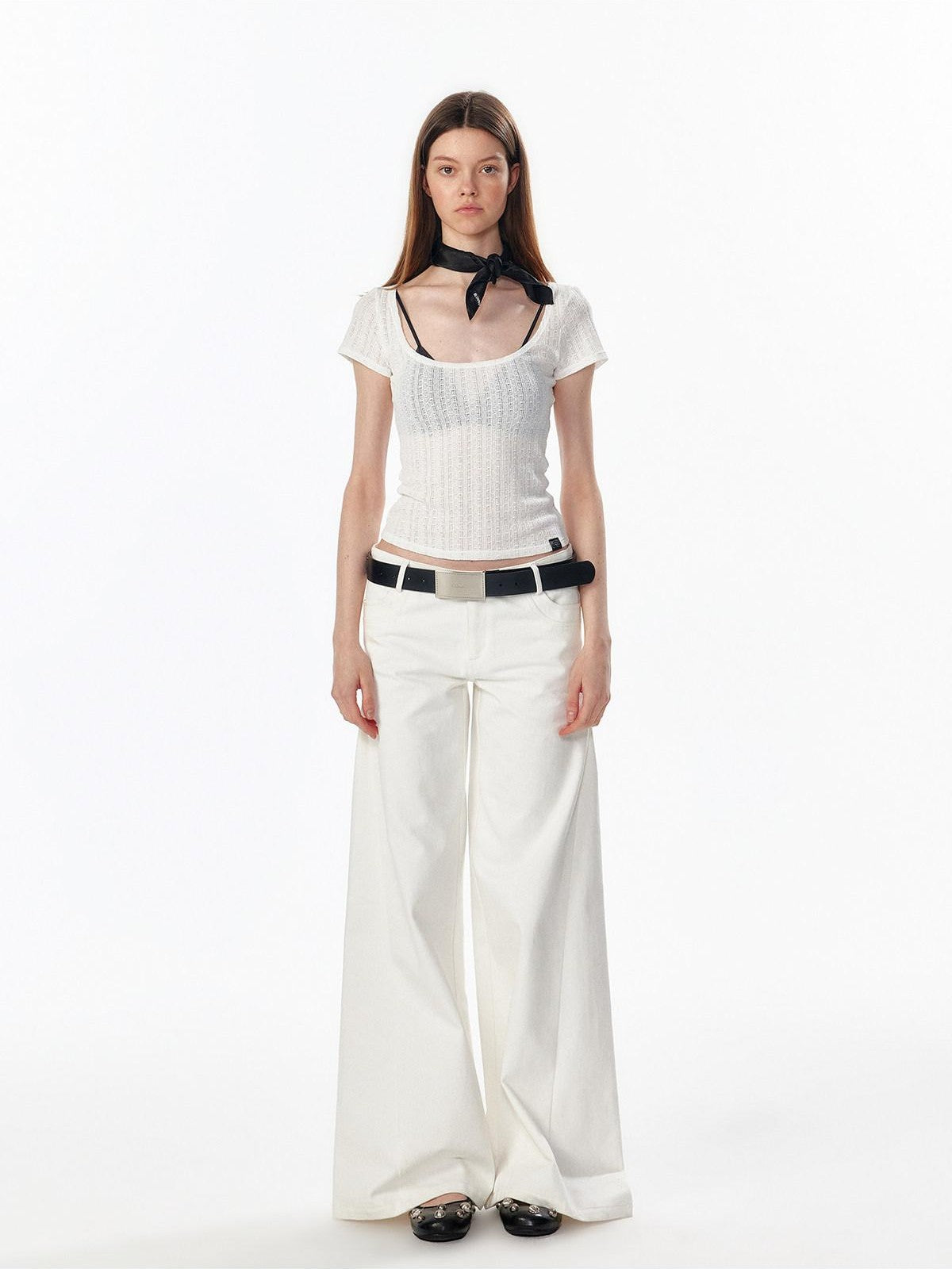 ALINNV Slimming Openwork Wide Round Neck Women&