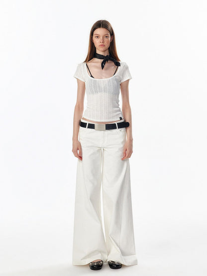 ALINNV Slimming Openwork Wide Round Neck Women&