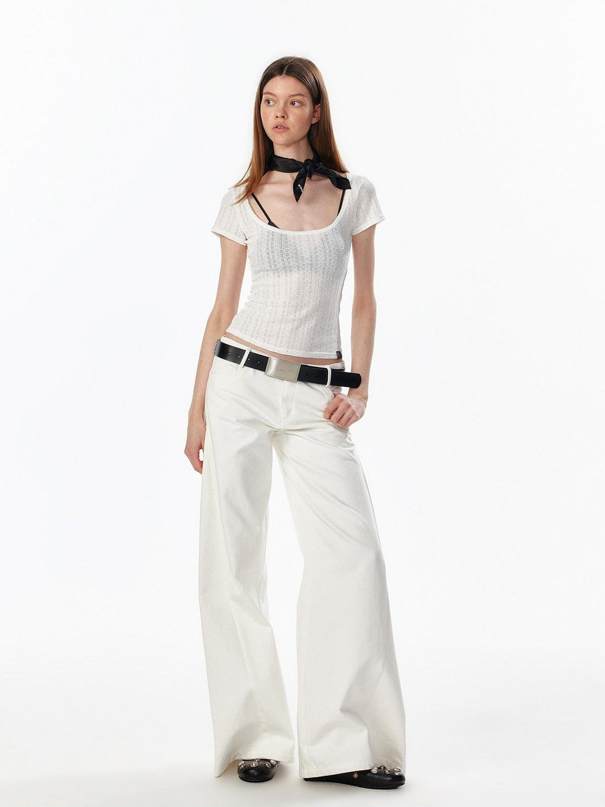 ALINNV Slimming Openwork Wide Round Neck Women&