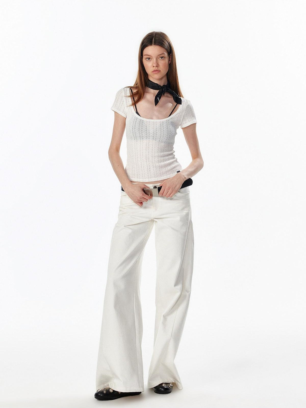 ALINNV Slimming Openwork Wide Round Neck Women&
