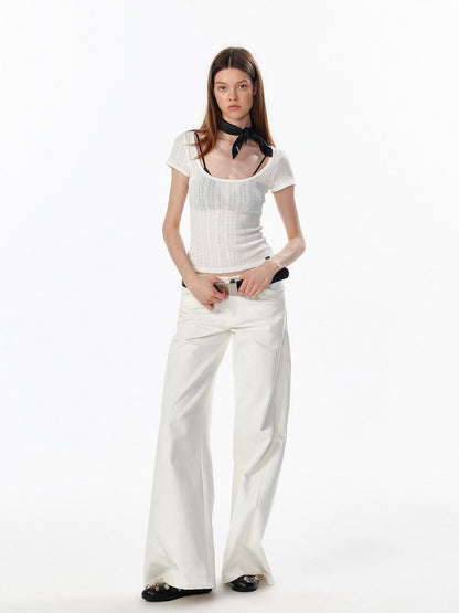 ALINNV Slimming Openwork Wide Round Neck Women&