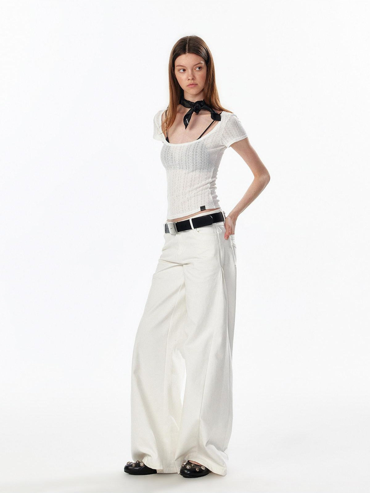 ALINNV Slimming Openwork Wide Round Neck Women&