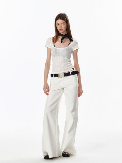 ALINNV Slimming Openwork Wide Round Neck Women&