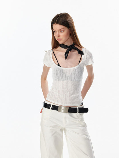 ALINNV Slimming Openwork Wide Round Neck Women&