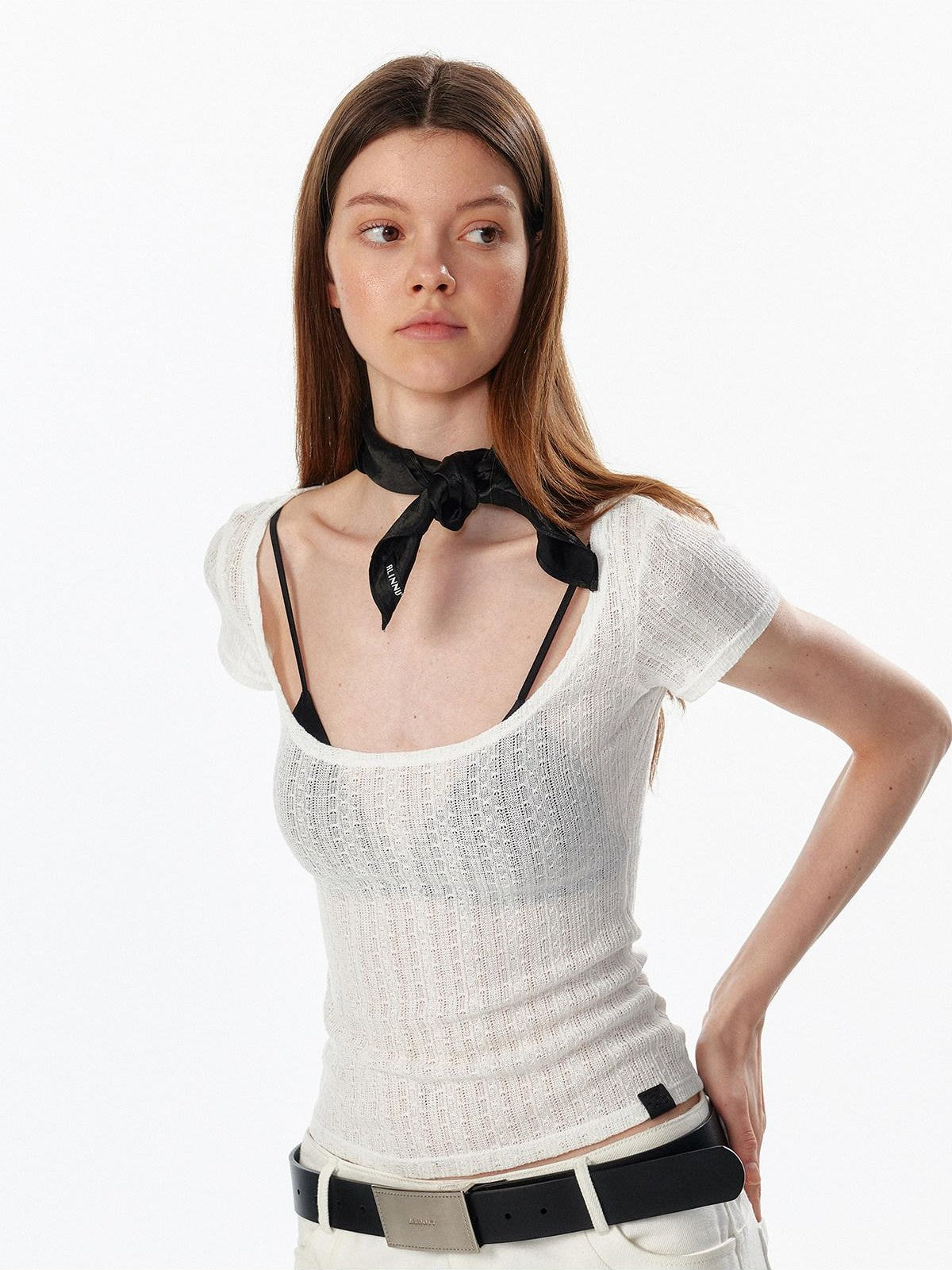 ALINNV Slimming Openwork Wide Round Neck Women&
