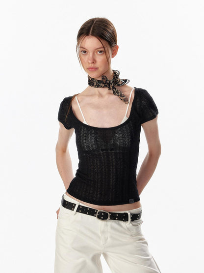 ALINNV Slimming Openwork Wide Round Neck Women&
