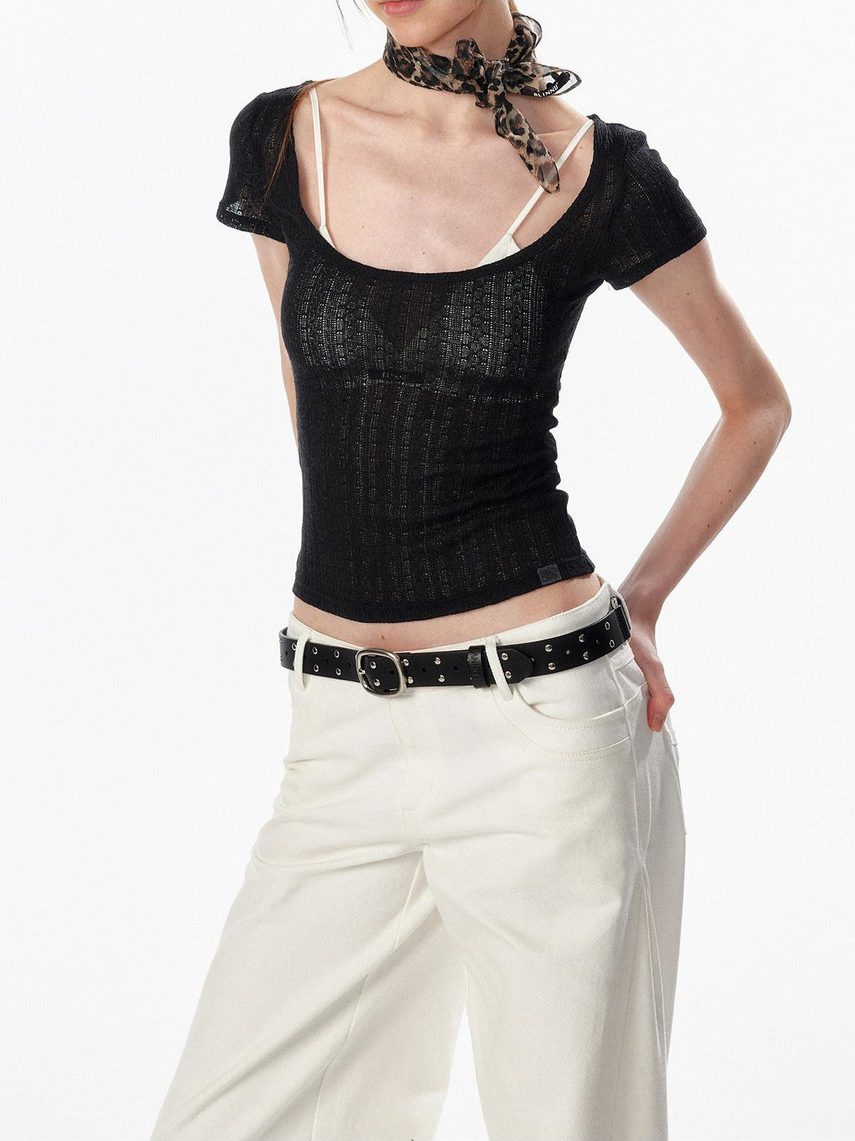 ALINNV Slimming Openwork Wide Round Neck Women&