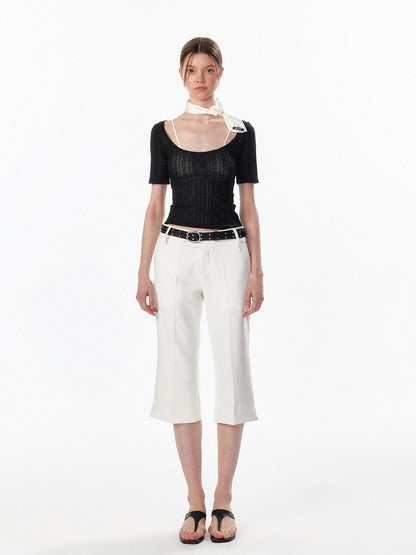 ALINNV Slimming Openwork Wide Round Neck Women&