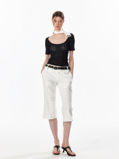 ALINNV Slimming Openwork Wide Round Neck Women&