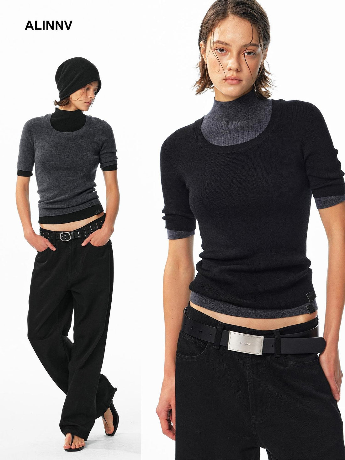 ALINNV Soft Knit Slim Fit High Neck Women&