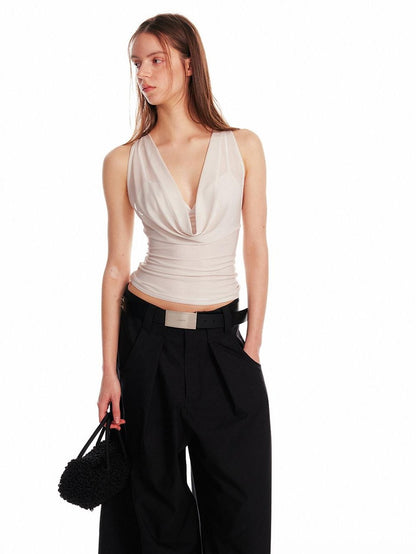 ALINNV Solid Asymmetrical Fitted Cowl Neck Women&