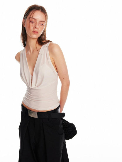 ALINNV Solid Asymmetrical Fitted Cowl Neck Women&