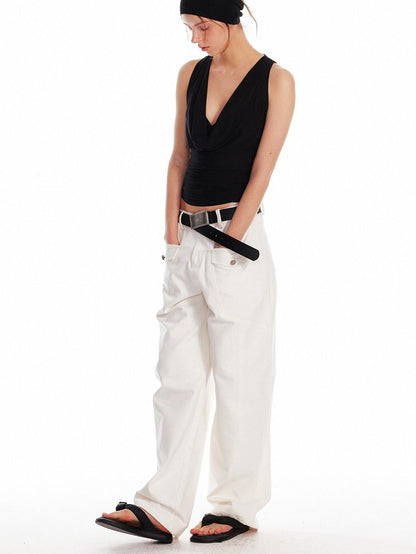 ALINNV Solid Asymmetrical Fitted Cowl Neck Women&