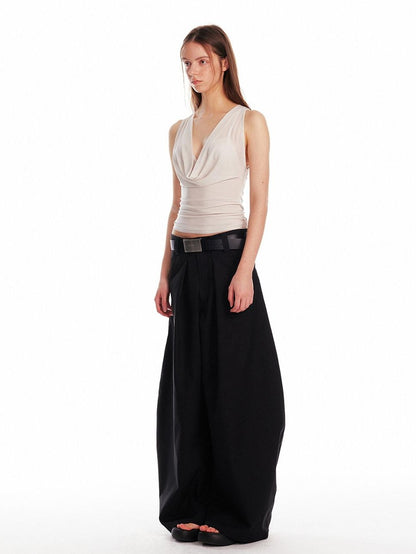 ALINNV Solid Asymmetrical Fitted Cowl Neck Women&