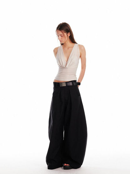 ALINNV Solid Asymmetrical Fitted Cowl Neck Women&