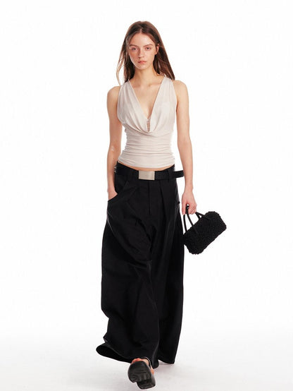 ALINNV Solid Asymmetrical Fitted Cowl Neck Women&