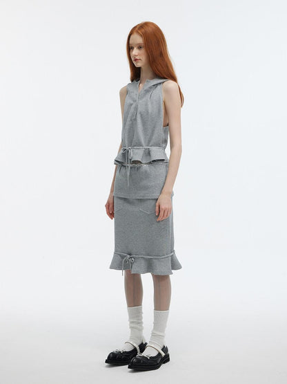 ALINNV Solid Hooded Sleeveless Loose Women&