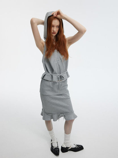 ALINNV Solid Hooded Sleeveless Loose Women&